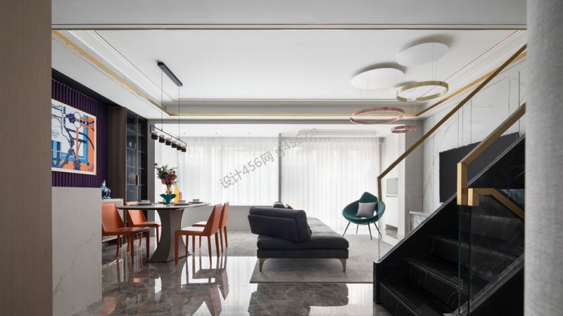 220㎡四居室现代风格客厅吊顶装修效果图