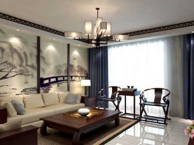 南沙保利城中式风格75平米两室两厅装修案例