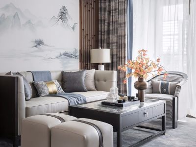 仁恒时代天镜新中式风格160平米装修案例