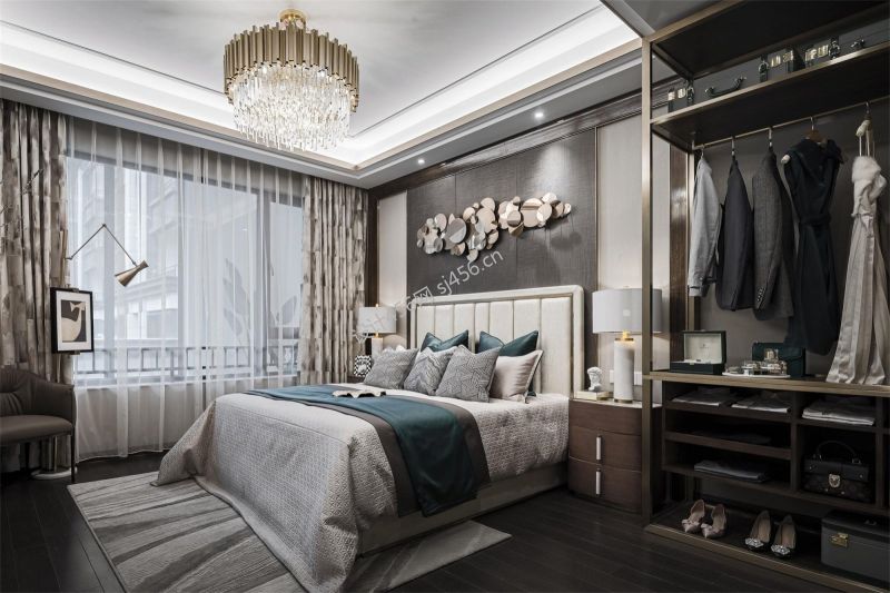 现代风格125平米卧室床家装效果图