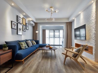 绿扬河景东城极简风三居室129平米设计效果图案例