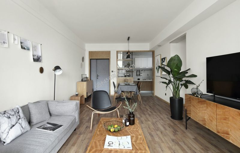 北欧风格78平米餐厅电视墙家装效果图