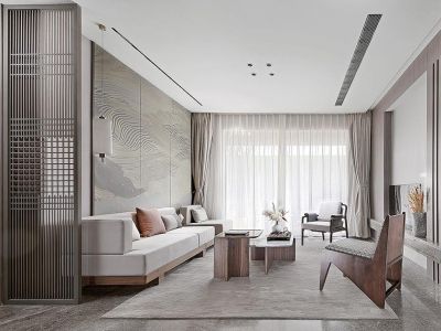 春天花园125㎡新中式风格三居室装修案例