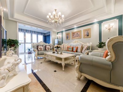 华瑞紫韵城天园欧式风格101平米三室两厅装修案例