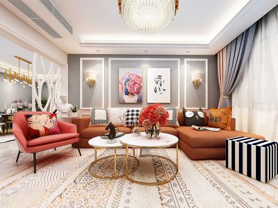 紫金学苑110平方四室美式装修案例