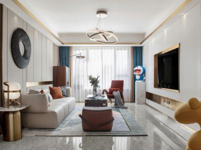 鸿基湖畔新城135平现代风格三居室装修案例