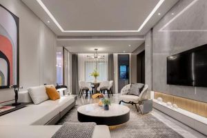 [湘潭知音装饰]124平现代装修案例，石材+金属，打造轻奢质感！