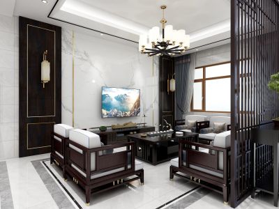东湖方舟新中式风格720平米别墅装修案例