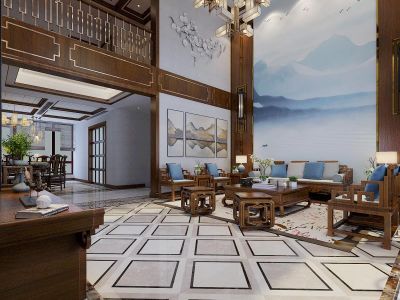 建业美茵湖中式风格288平米别墅装修案例