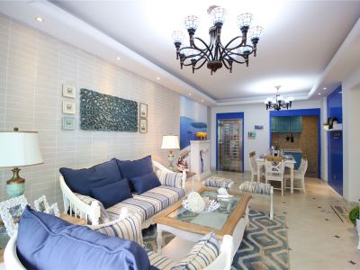 国宝红瞰地中海风格127平米三室两厅装修案例