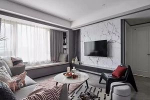 [宜德装饰]后现代三居室装修案例，大理石+金属更有质感！