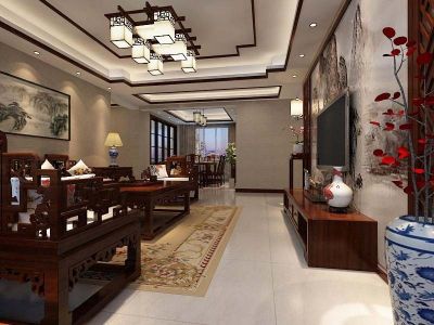 常发豪郡南区110平米中式风格三居装修案例