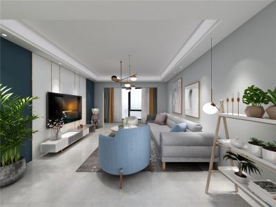 南湖荟第壹城现代轻奢风124平米三室两厅装修案例