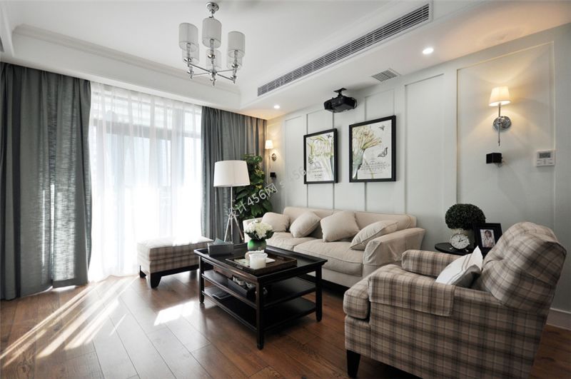 141平米美式风格四居客厅装修效果图