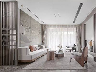 华润二十四城128㎡三居室新中式风格装修案例