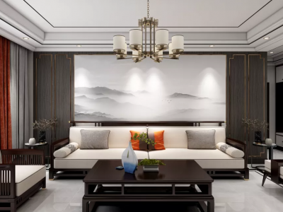 华润橡树湾橡府120平新中式风格三居装修案例