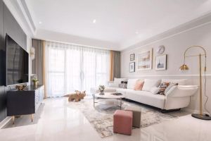 [德雕装饰]113㎡清新美式风，双面玄关收纳柜+石膏线背景墙真漂亮！