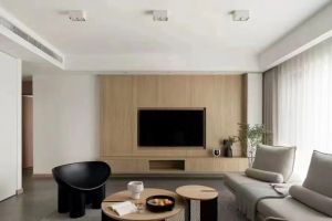 [黄岛华杰东方装饰]简约横厅家居，木质温暖系列