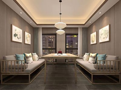 金航茶苑300平中式风格装修案例