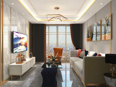 信达蓝湖郡90平三居室轻奢风格装修案例