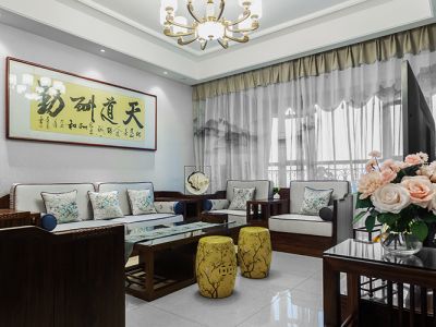 惠安苑小区107平中式三居装修案例