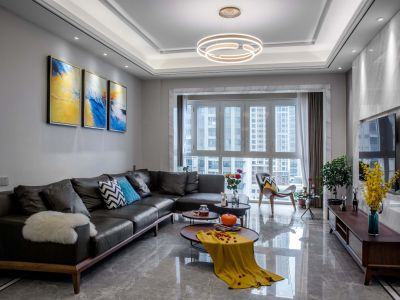 滨江四季花城90㎡三居室现代风格装修案例