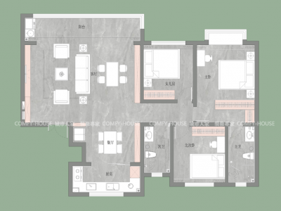 中达御园130㎡现代风格三居室装修案例