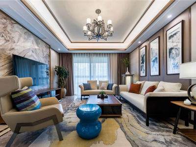 万科时代之光新中式风格107平米三室两厅装修案例