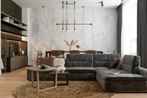 [无锡圣都装饰]160㎡新房装修案例，深灰色与木色搭配，简单和谐！