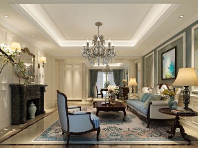 江湾城117平米三居室简欧风格装修案例