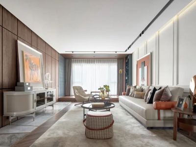 凤凰花城116平米现代美式三居装修案例