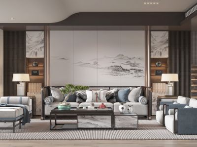 太湖如院300㎡别墅新中式风格装修案例