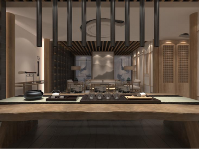 茶品汇480平新中式风格店铺装修案例