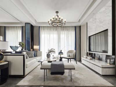 建发雍龙府新中式风格137平米三室两厅装修案例