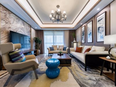 甜城国际社区新中式风格108平米三室两厅装修案例