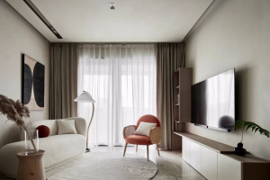 [新鼎装饰公司]135平混搭风装修设计，微水泥吊顶营造侘寂风