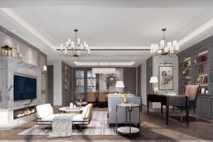 [忻州一家一装饰]雁门公园168145平美式田园风装修效果图