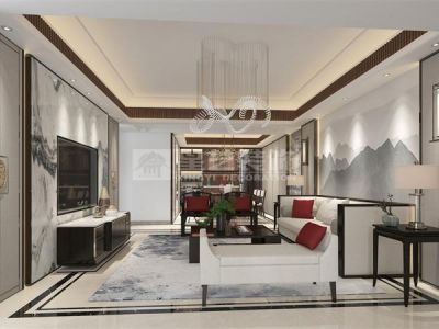 御海天禧110平三居室中式风格装修案例