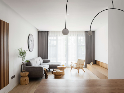 蓝天金地150平米现代原木风三居室装修案例