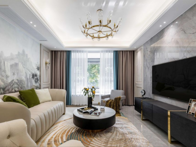 美的满庭芳118平米美式轻奢三居装修案例