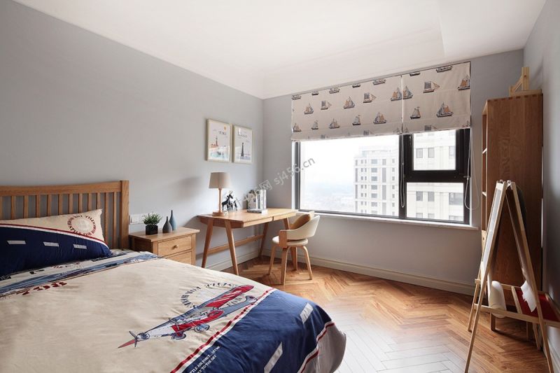 96平米中式风格三室两厅卧室床头装修效果图