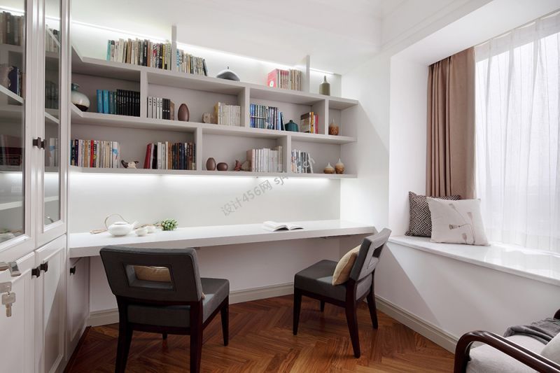 96平米中式风格三室两厅书房装修效果图
