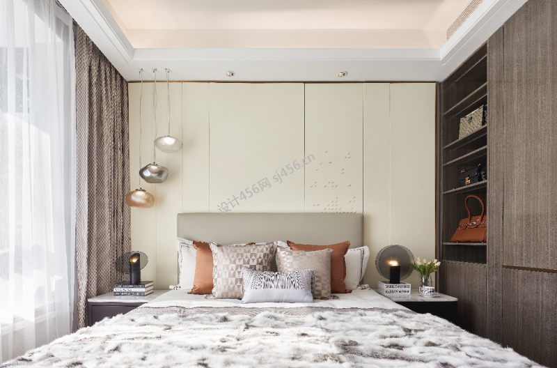 128平米轻奢风格四室两厅卧室床头装修效果图