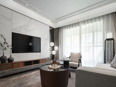 西港碧水湾112平新中式风格三居室装修案例