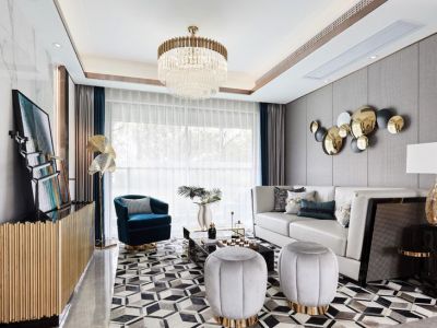 曲江美好时光123平轻奢风格三居室装修案例