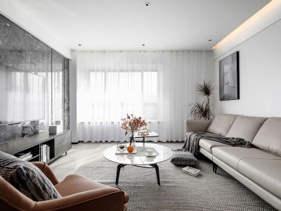 正黄翡翠湾106平简约风格三居室装修案例