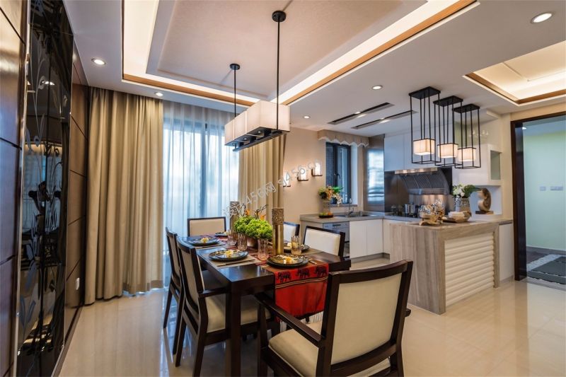 107平米新中式风格三室两厅餐厅装修效果图