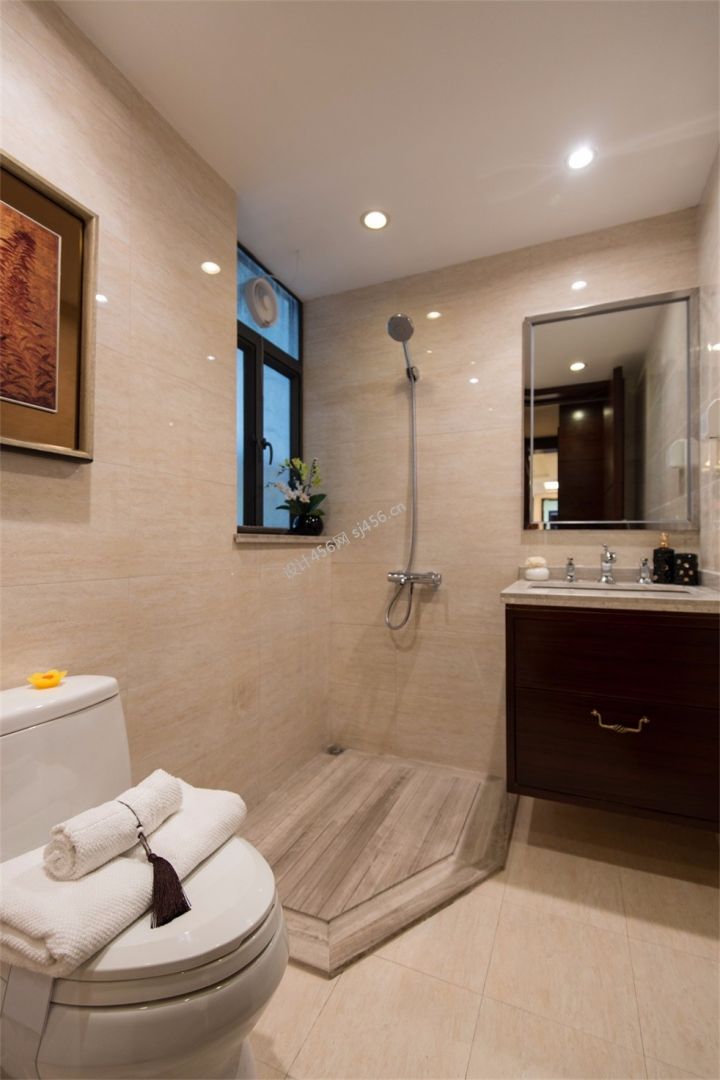 107平米新中式风格三室两厅卫生间装修效果图