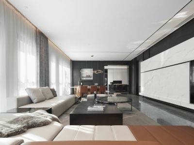 保利金香槟105㎡三居室现代简约装修案例