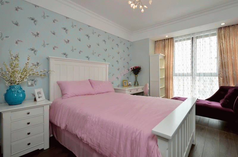 141平米现代风格三室两厅卧室窗帘装修效果图